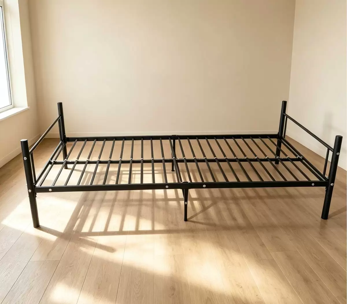 Single metal bed frame converted from EN 747 bunk bed