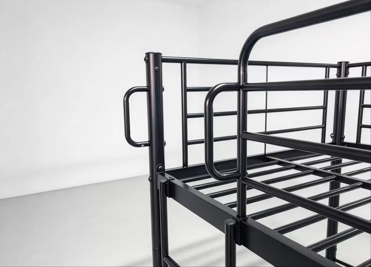 Steel bunk bed frame and ladder connection detail