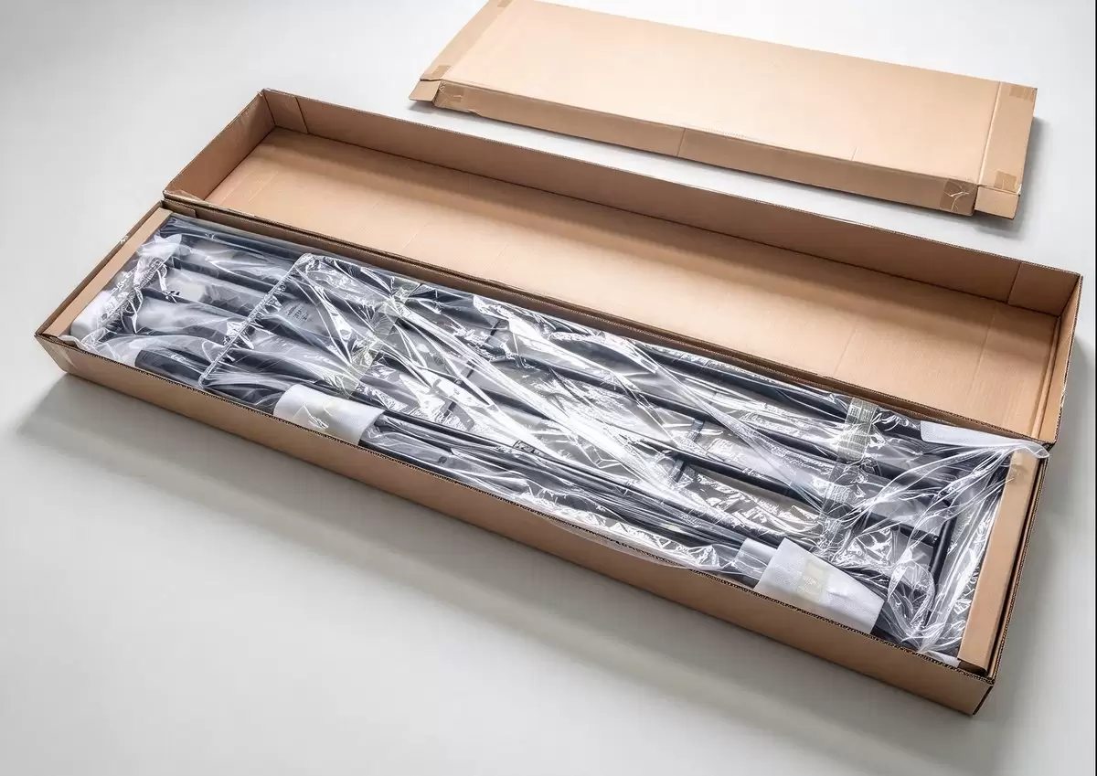 Steel bunk bed frame packed flat in export carton
