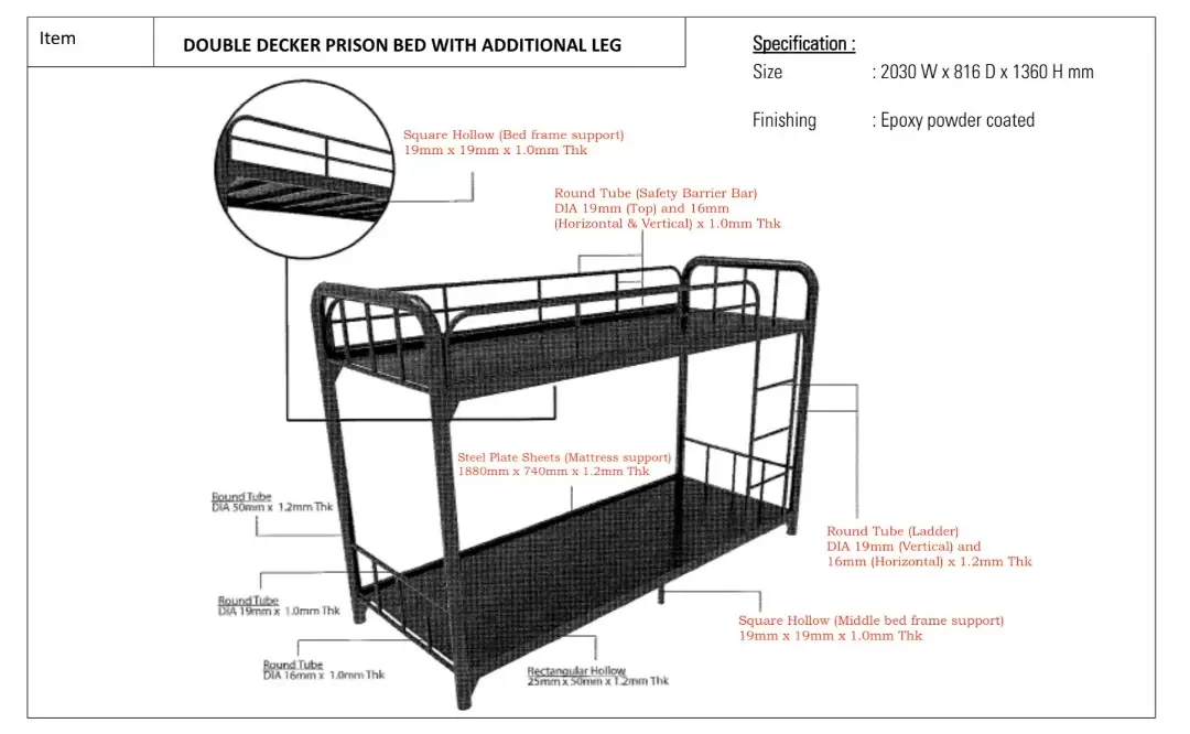 Malaysia Government Prison Double Decker Steel Bunk Bed Project | Zehao Furniture