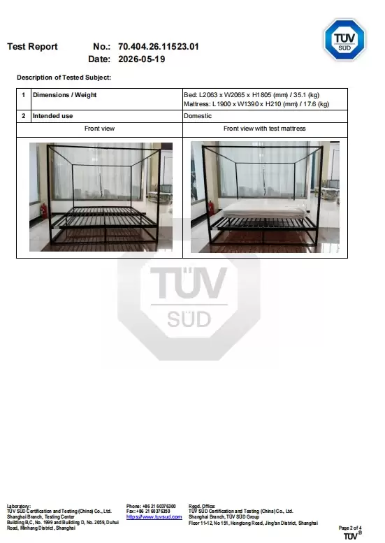 TÜV SÜD EN 1725 test report page 2 — test scope and requirements