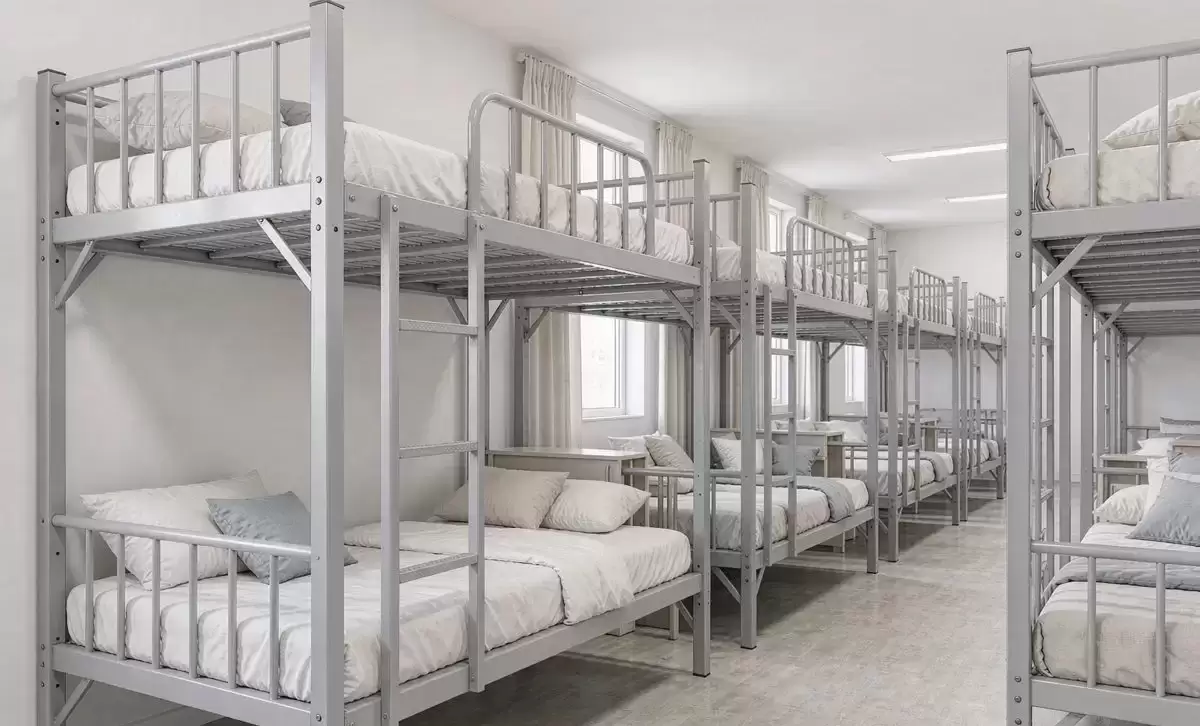 Steel bunk bed block for prison dormitories and worker accommodation, institutional metal bunk bed manufacturer China