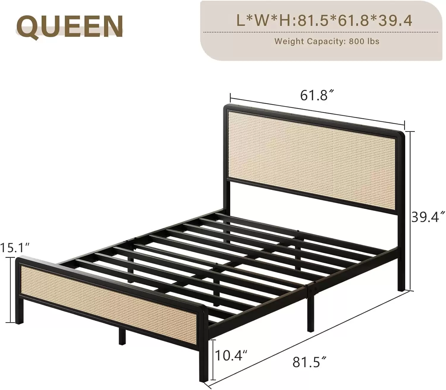Modern Rattan‑Look Single Metal Bed Frame | MBB‑19