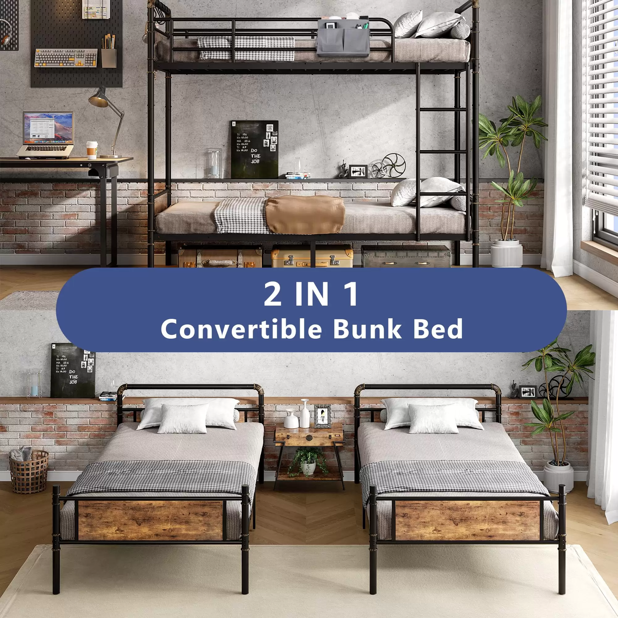 Convertible Industrial Metal Bunk Bed | MBB‑13‑1