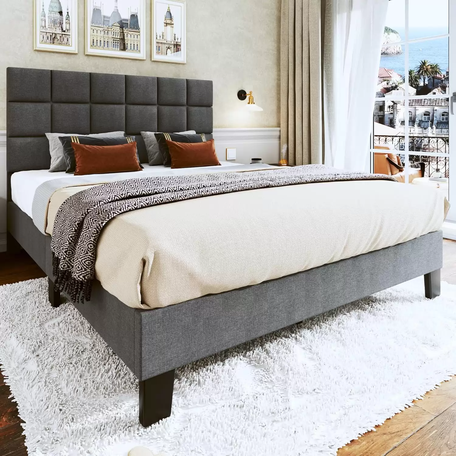 Grid‑Panel Upholstered Single Bed | MSB‑612‑1