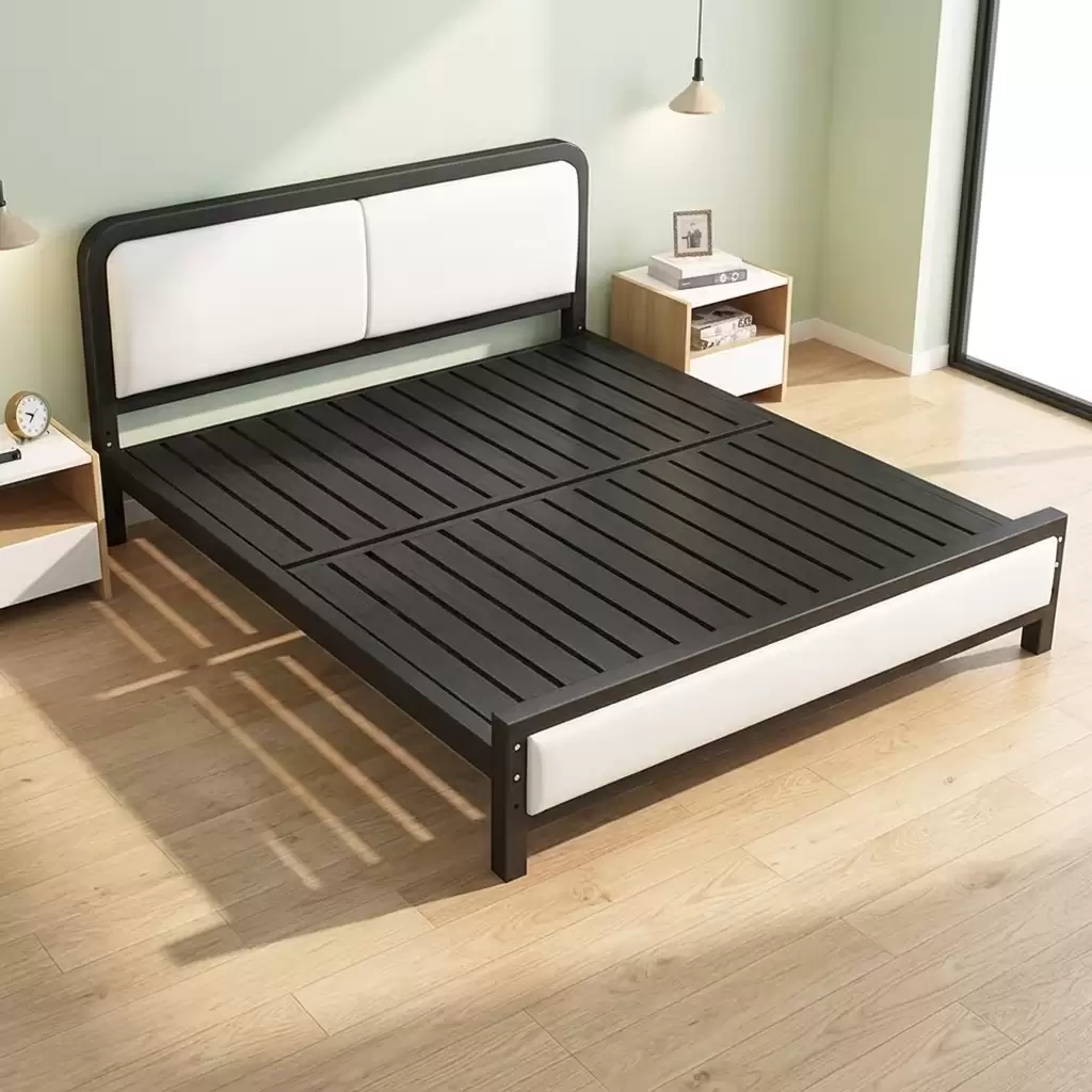 Metal Single Bed Frame With Upholstered Headboard | MSB‑34
