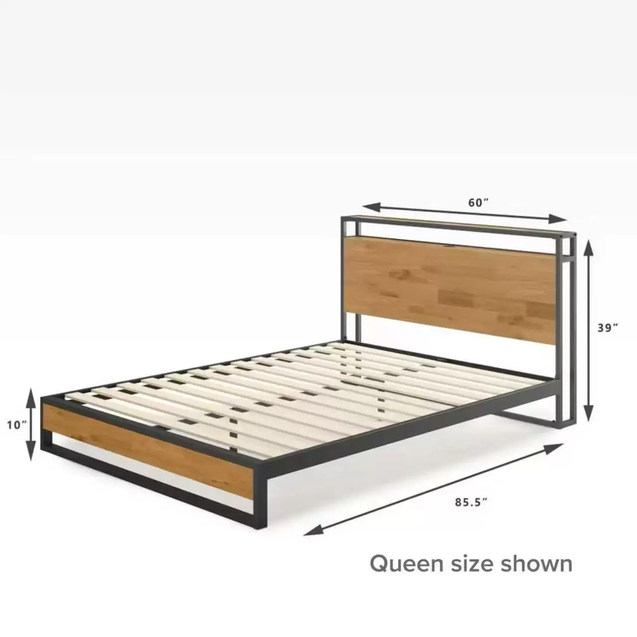 Low‑Profile Metal‑Wood Queen Platform Bed | MZ‑3