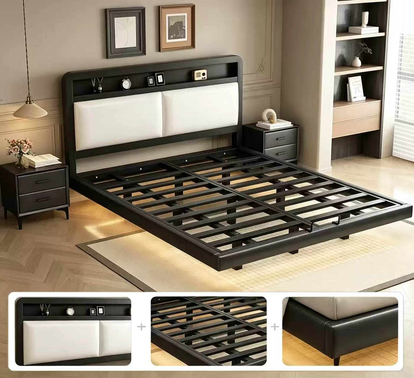 Storage Headboard Metal Floating Bed Frame | SHSB‑1