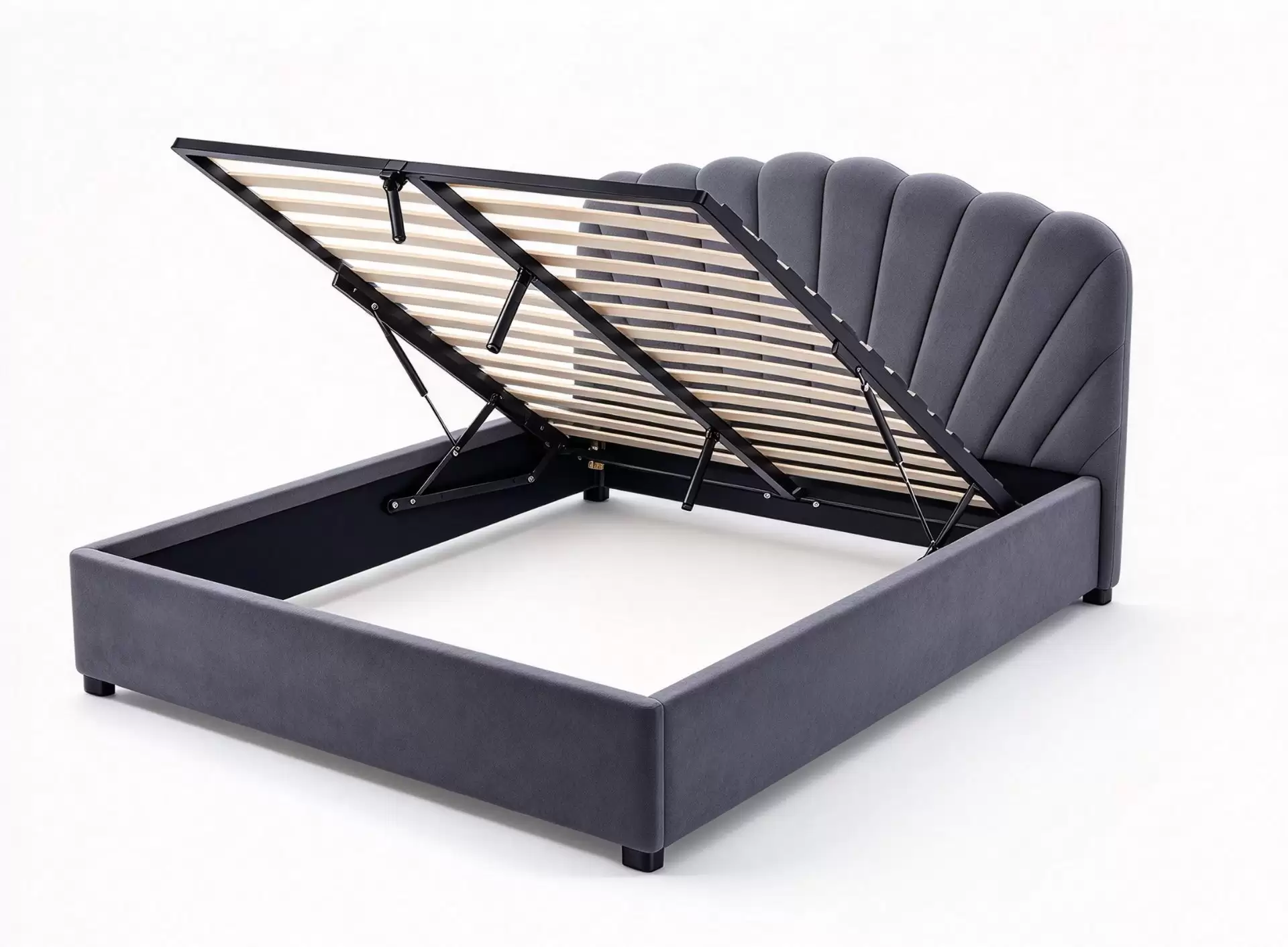 Lift-Up Storage Upholstered Queen Bed With Shell Headboard | MSB-615-2
