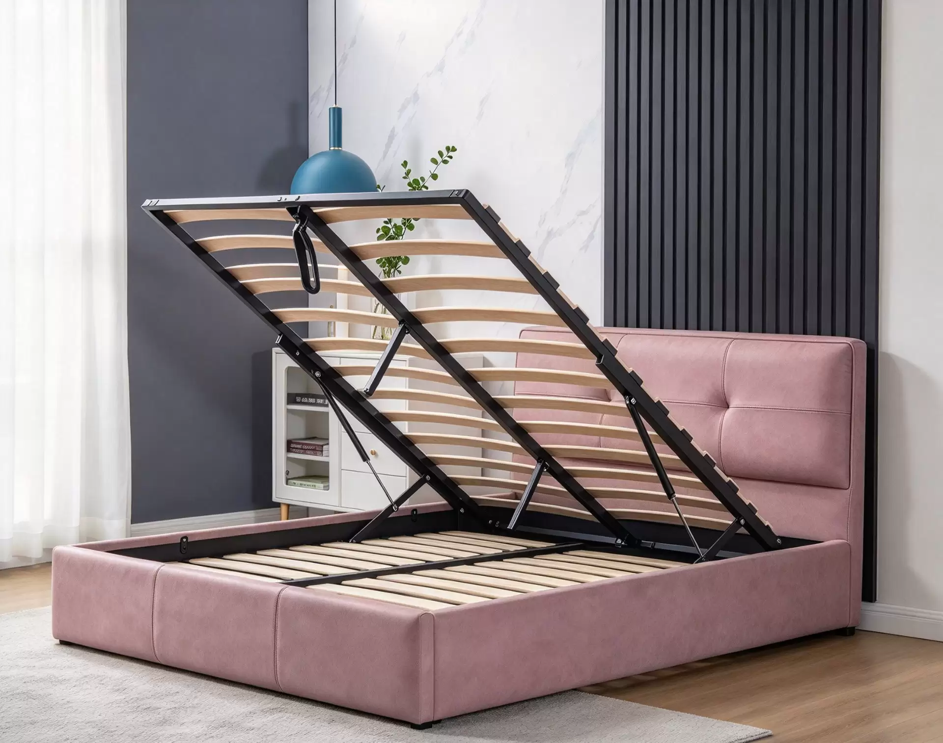 MSB-615-3 PU leather upholstered queen bed with tufted headboard and lift-up storage