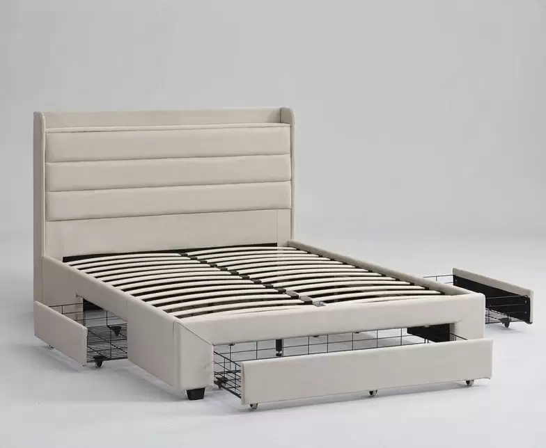 Channel-Tufted Upholstered Bed With 2 Storage Drawers | HM-LB-2595