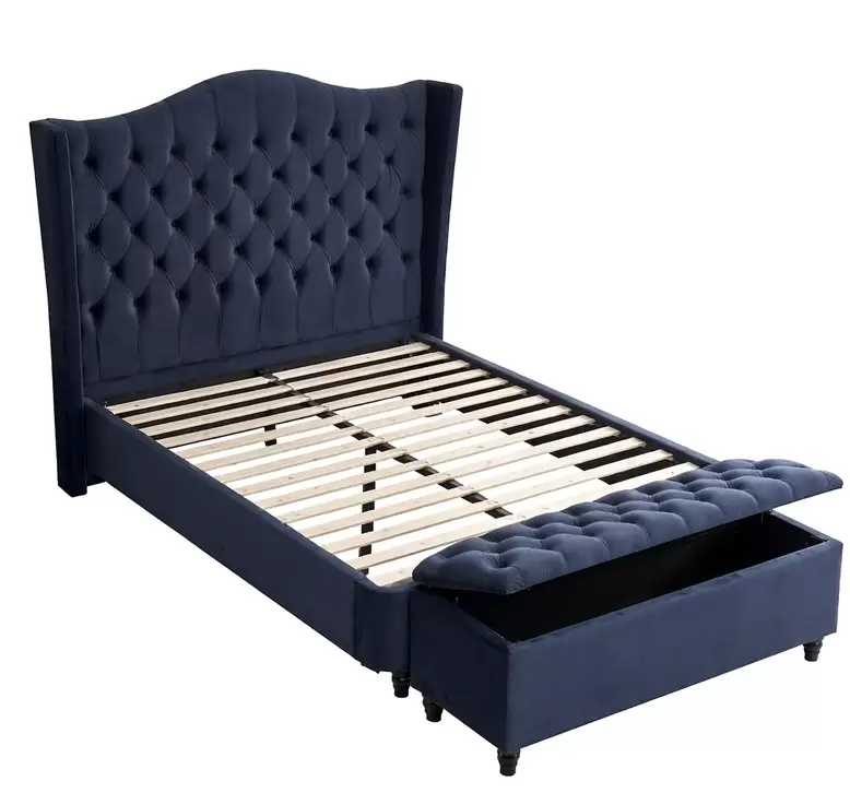 Wingback Tufted Velvet Bed With Storage Ottoman | HM-LB-2600