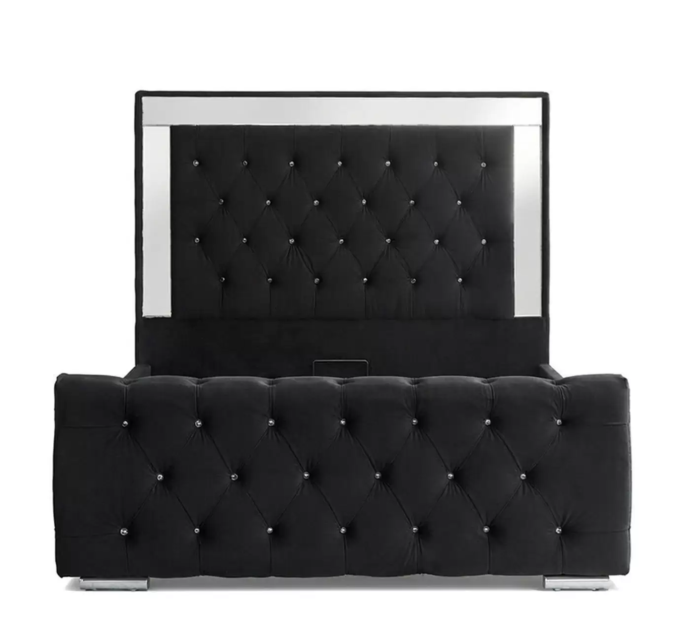Mirror-Trim Diamond-Tufted Velvet Upholstered Bed | HM-LB-2601