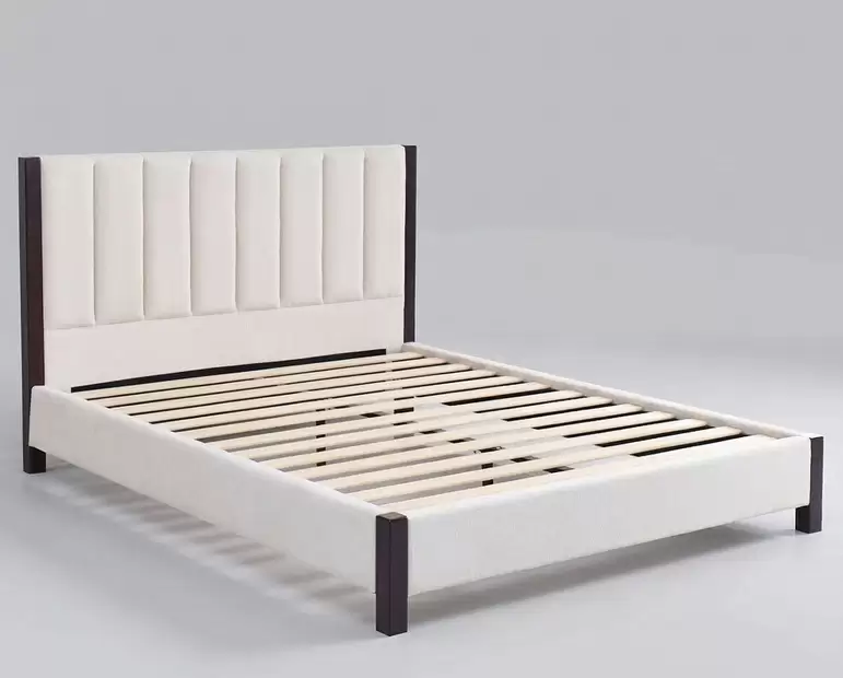 Linen Upholstered Bed With Turned Wood Posts | HM-LB-2603