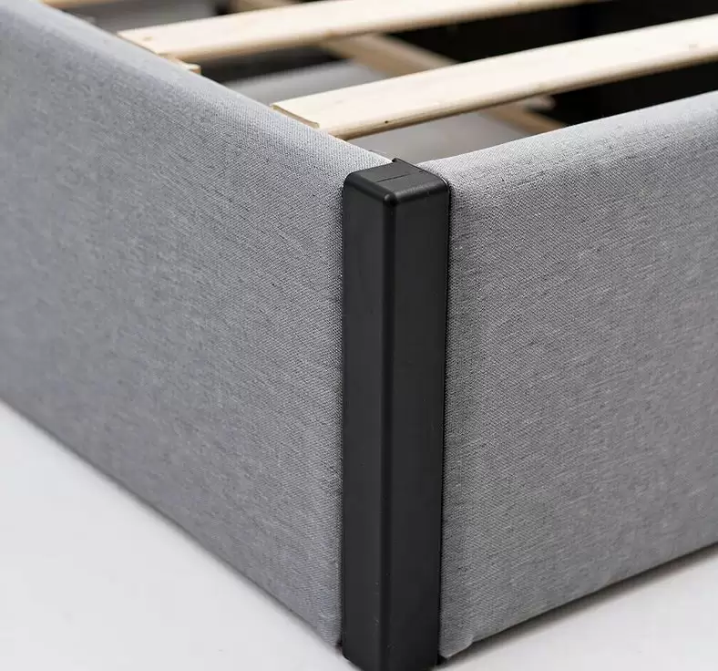 Metal corner guard and upholstered platform base detail of HM-LB-2607 bed