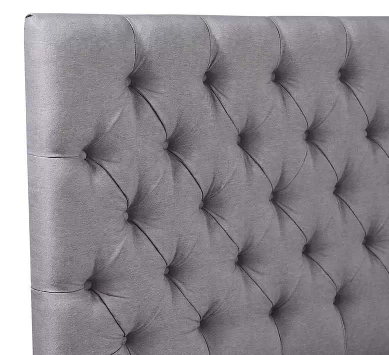 Hand buttoned diamond tufting and slat deck detail of HM-LB-2614 upholstered bed
